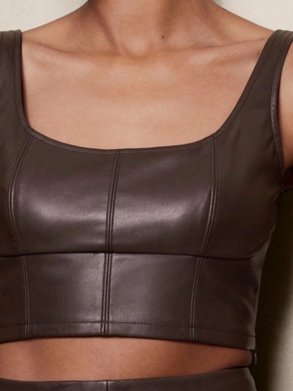 Banana Republic Brown Vegan Leather Crop Top Bustier Sz 4 Sleeveless Minimalist
